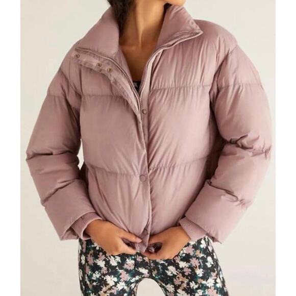 Z Supply Parker Puffer Cropped Jacket Mauve Purple Medium Pink Coat Winter - Picture 2 of 13